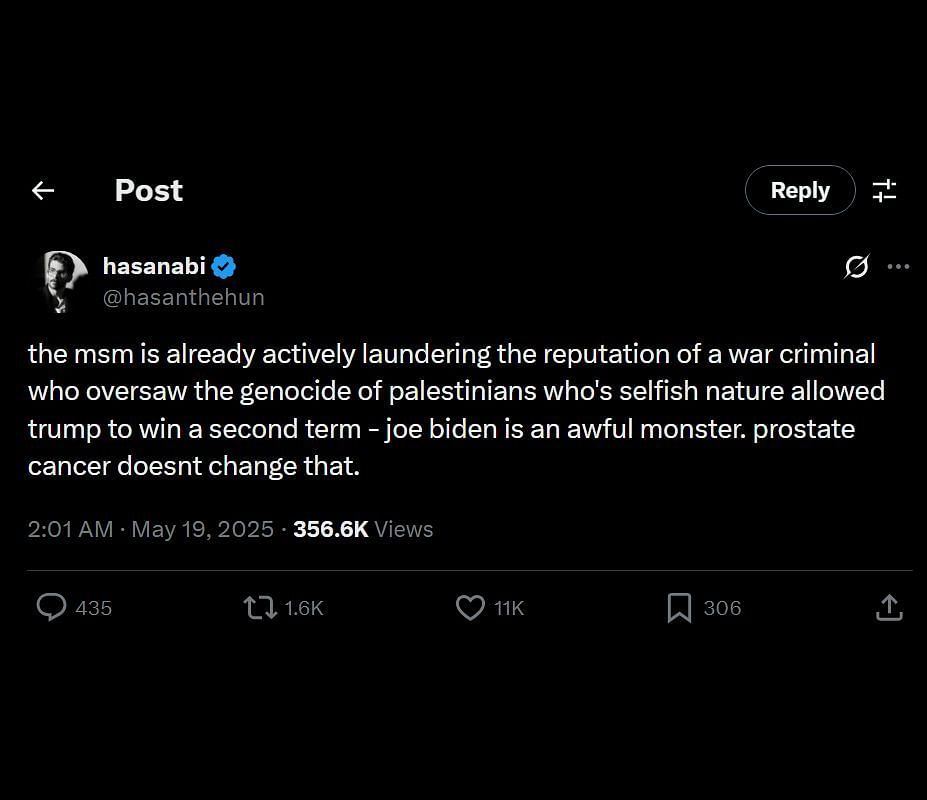 The streamer's post (Image via @hasanthehun/X)